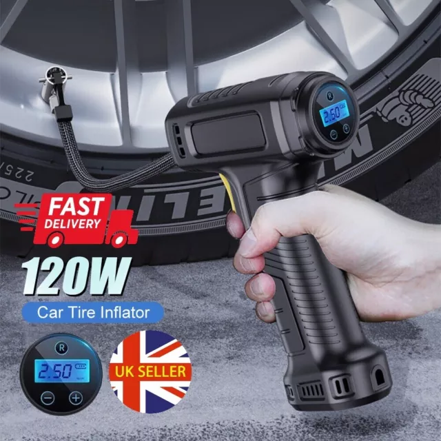 UK Cordless Digital Car Tyre Inflator USB Rechargeable Tire Air Compressor Pump