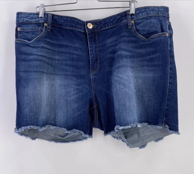 STS Blue Womens Denim Shorts Aubrey MIDI Rise 36/22 Blue Frayed Hem Stretchy