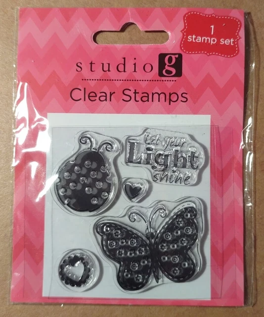 Studio G Ladybug Butterfly Let your Light Shine Hearts - 5 Acrylic Cling Stamps