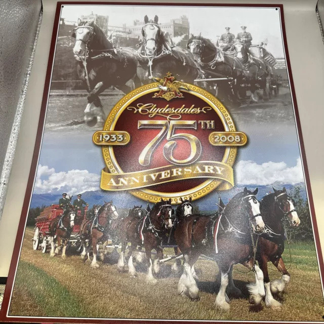 Vintage Budweiser Tin Metal Sign 75th Anniversary 1933-2008 Clydesdale Horses