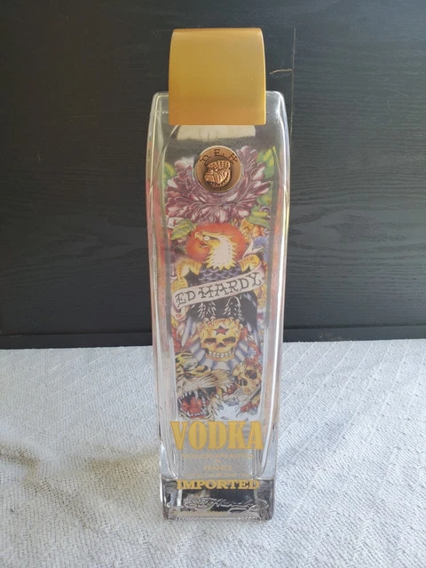 Ed Hardy Empty 1 Liter Vodka Bottle Artwork Eagle Skulls Flowers Tiger Audigler