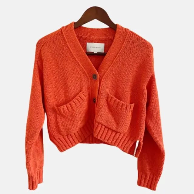 Brochu Walker Papaya Orange Cropped Chunky Knit Cardigan Women's XS MSRP: $368