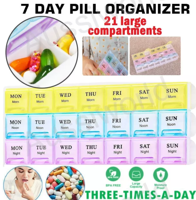 7 Day Weekly Pill Box 21 Slots Medicine Tablet Storage Organizer Dispenser Case