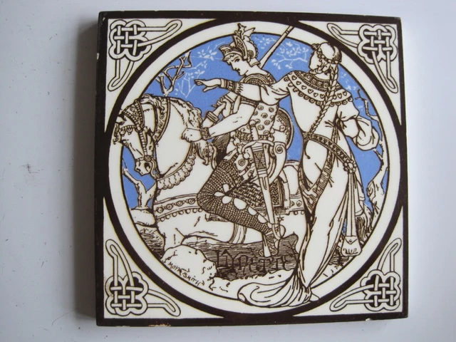 ANTIQUE MINTON - MOYR SMITH - TENNYSON'S IDYLLS OF THE KING TILE - LYNETTE c1876
