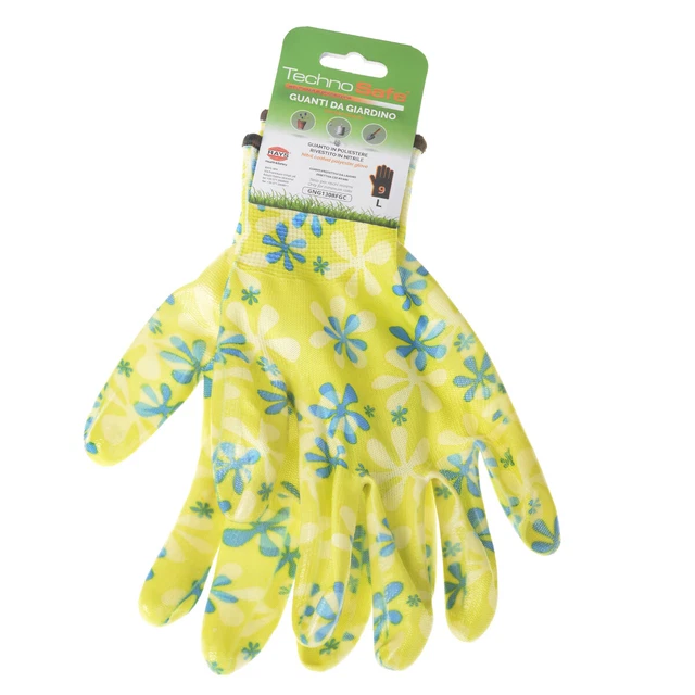 10x Gartenhandschuhe Technosafe nitril-beschichtet gelb geblumt Größe 9