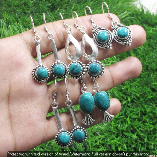 Turquoise 50 Pair Wholesale Lot 925 Sterling Silver Earring NLE-2315