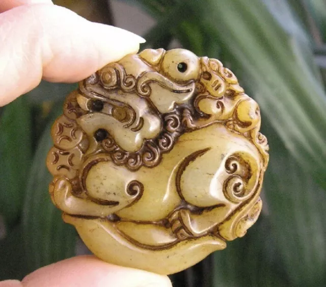 love Antique like jade double hand carved dragon pendant about 47mm