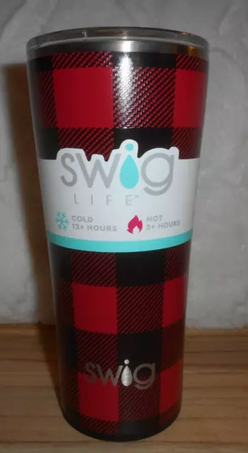 Swig Life Red Black Buffalo Plaid  22 Oz Stainless Steel Travel Mug Tumbler New
