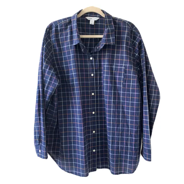 Old Navy Womens Plus Size XXL Blue Multicolor Plaid Button Up Long Sleeve Shirt