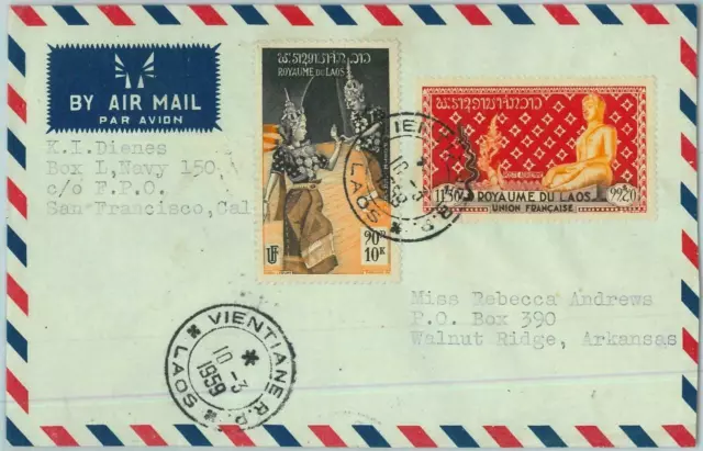 94523  - LAOS -  Postal History -  Airmail  COVER to USA  1959