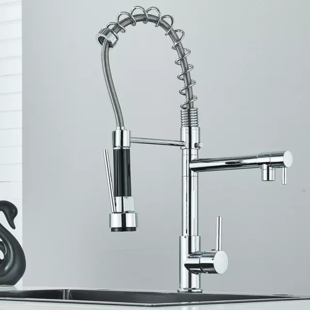 Chrome Kitchen Sink Mixer Tap with Pull Out Hose Spray Single Lever Monobloc Tap