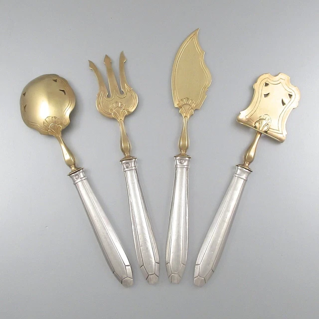 Antique French Sterling Silver Clad Cocktail Hors-d’Œuvre Serving Set, 4 pcs