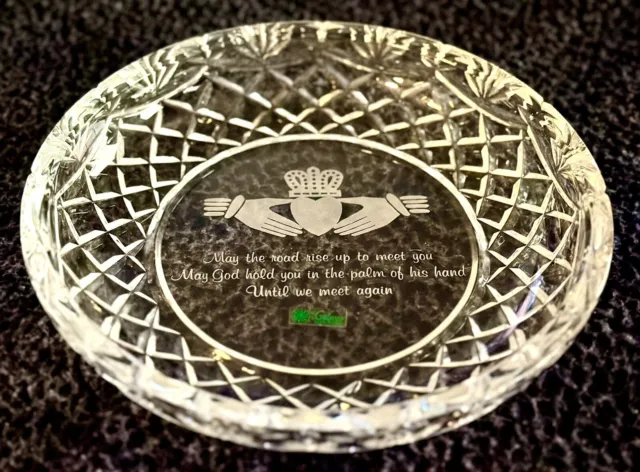 8.5” Galway Irish Crystal Bowl Etched With Blessing And Claddagh Orig Sticker