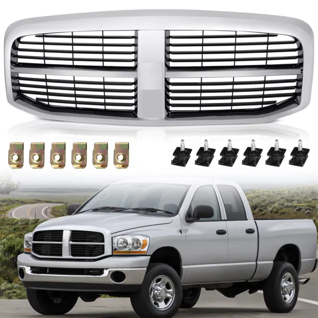 Front Chrome Grill W/Black Insert For 2006-2009 Dodge Ram 1500 2500 3500 Grille