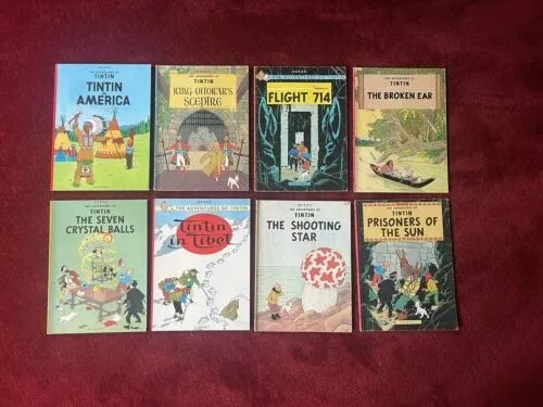 The Adventures of Tintin By Herge -  Bundle of 8 Books Some Vintage See Pics