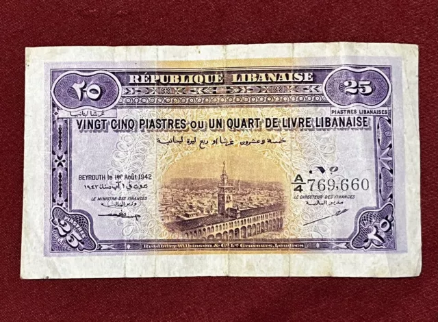 1942 Lebanon 25 Piastres P.36 Banknote