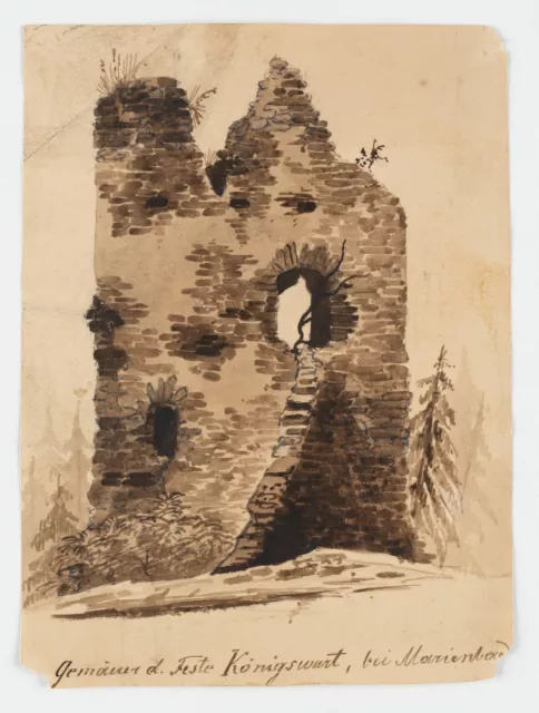 C. HOGUET (1821-1870), Ruine von Burg Königswart bei Marienbad, Tusche Romantik 2