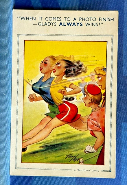 SAUCY BAMFORTH COMIC Postcard 1950s Big Boobs Athletics WHEN COMES PHOTO FINISH £6.80 - PicClick UK