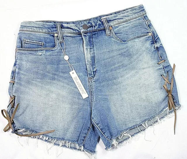 Blank NYC Jean Shorts NWT Size 31W Blue Lace Up Sides Retro High  Zip Pockets