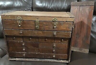 Antique STANLEY 10 drawer + top cabinet wooden Machinist Toolbox