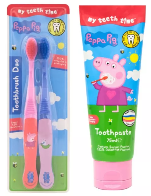 Peppa Pig Twin Pack Kids Toothbrush & Bubble-gum Toothpaste Set - Children's