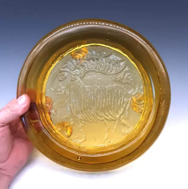 1960s BLENKO Art Glass Lemon Yellow # 651 J CAPRICORN Zodiac BIG 9" Ashtray Bowl