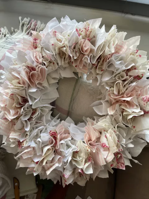 Large Handmade Rag Wreath, Door Wreath, Home Decor, Nursery Wreath, Gift