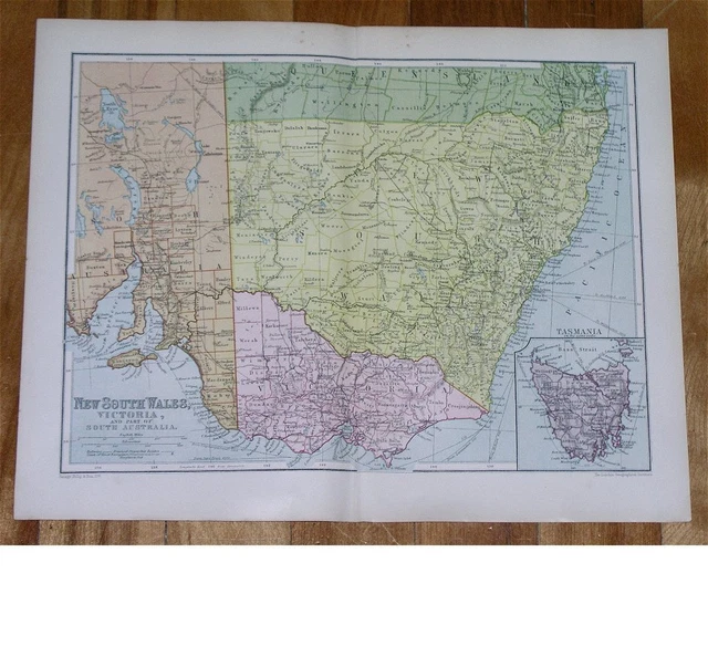 1912 Antique Map Of New South Wales Victoria / Melbourne Sydney / Australia