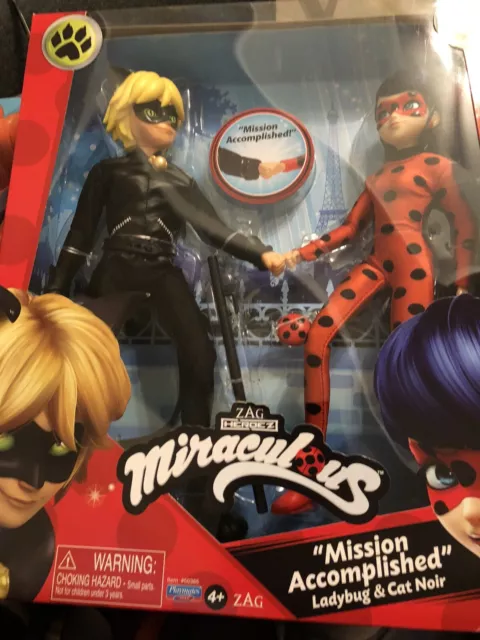 Miraculous Mission Accomplished Ladybug and Cat Noir Doll Playset, 4 Pieces