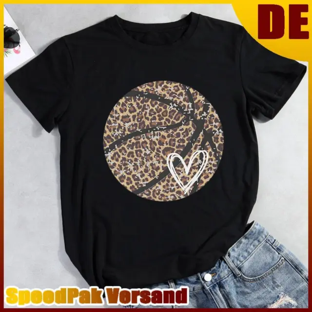 ❥ leopardo-basket-cuore-t-shirt-maglietta-Nero-L