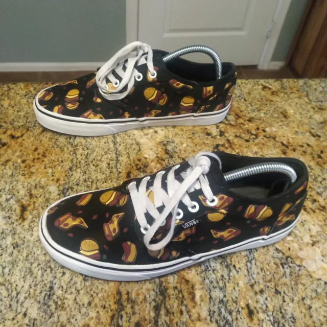 Rare Vans Late Night Hamburger All Over Print Black Sneakers Shoes Size 8.5M/10W