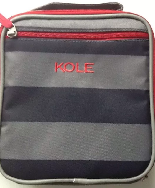 Pottery Barn Kids NWOT lunch bag box, Black & Gray Red Trim monogramed with KOLE