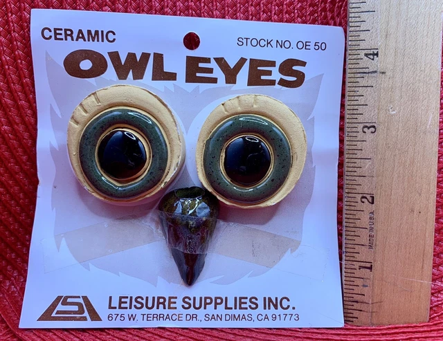 Vintage Macrame Ceramic Owl Eyes & Beak Bead Leisure Supplies NOS