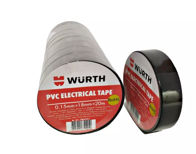 WÜRTH 10x Elektro-Isolierband Schwarz 0.15MM x 18MM x 20M.  VDE-geprüft