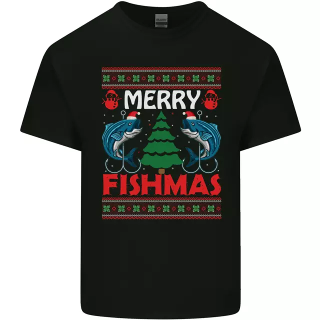 Merry Fishmas Funny Christmas Fishing Mens Cotton T-Shirt Tee Top