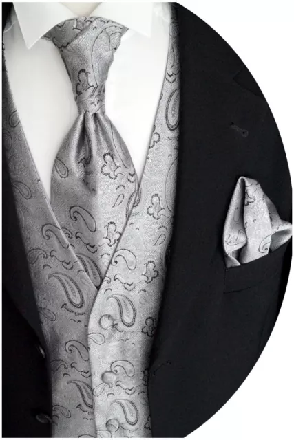 Wedding Waistcoat With Plastron Handkerchief, Tie, 4-tlg. IN Grey, No. 23.8