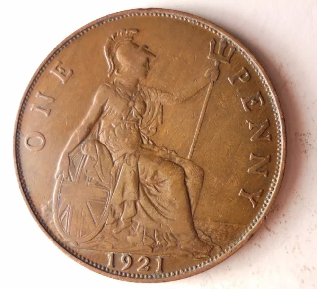 1921 GREAT BRITAIN PENNY - Excellent Vintage Coin - Britain Bin #5