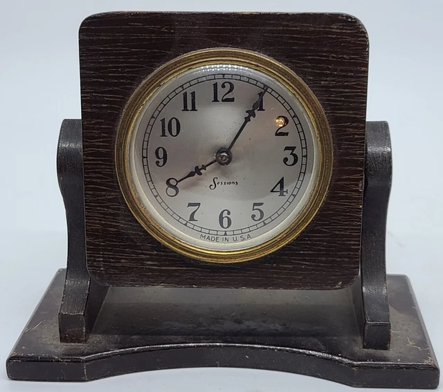 ANTIQUE WORKING 1920S SESSIONS Mini WindUp Art Deco Mantel Shelf Desk