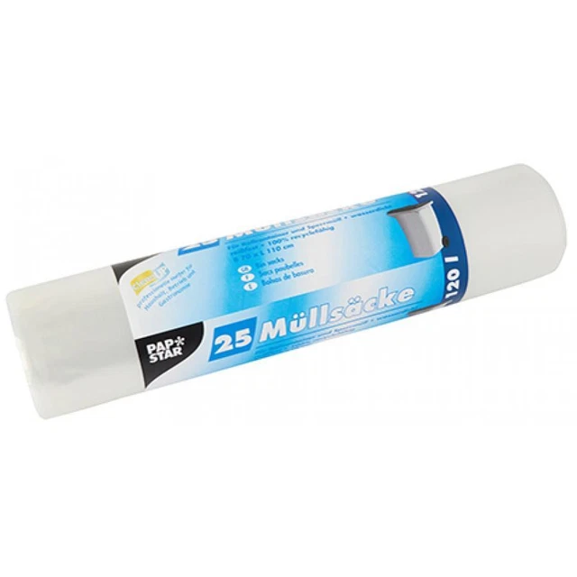 Sacchi spazzatura Papstar LDPE, 120 litri, trasparenti 25 pezzi