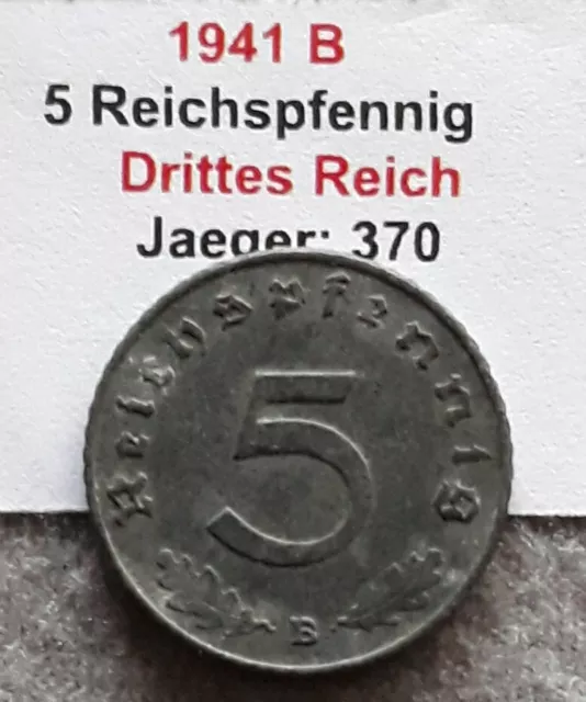 5 Reichspfennig 1941 B ,Jg.370, ss-vzgl