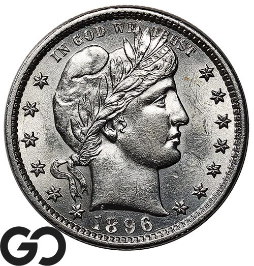 1896 Barber Quarter, White BU++ Silver 25c ** Free Shipping!