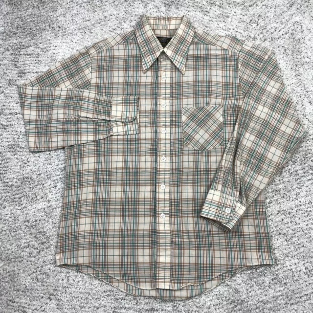 VTG JC Penney Shirt Men Large 15 15.5 Dagger Collar Plaid 80s Long Sleeve Pocket 2