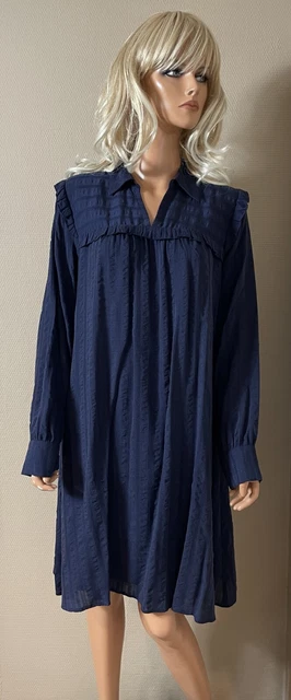 Robe Caroll Bleu Marine Taille 42 Sans Manches En Coton - Occasion Très Bon état