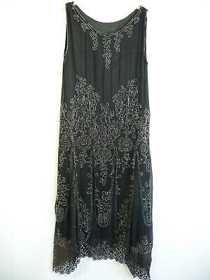 Etam ROBE EN SOIE IMPRIMÉ À FLEURS SUR FOND NOIR T 36 38 VINTAGE ANNÉES 1920 1930 