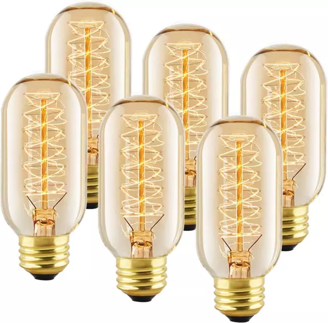 6 Pack T45 Edison Bulbs 40 Watt Antique Vintage E26 Base Dimmable Amber Glass I