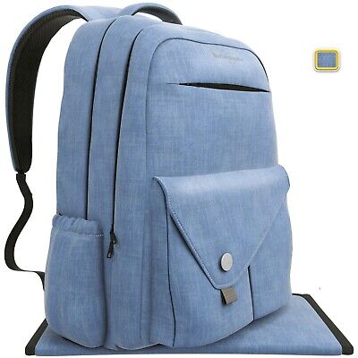 Light Blue Backpack Diaper Bag Waterproof Multi-Function