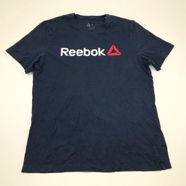 Reebok Maglia Grande Blu Maglietta Manica Corta da Uomo Adulto Top Ricamato Rbk
