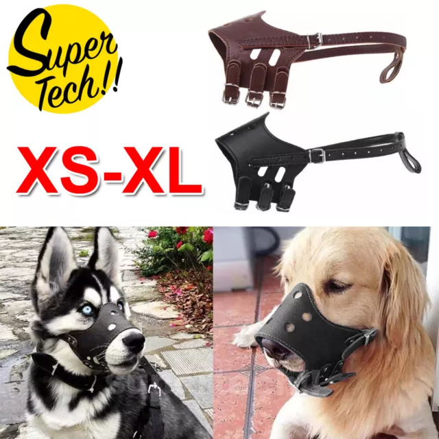 Large Medium Dog Pet Leather Muzzle Mouth Cover Anti Barking Biting Chewing Mask