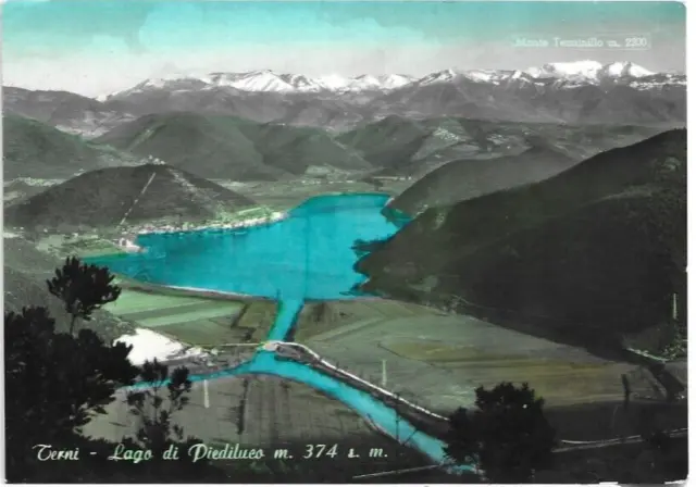 CARTOLINA DI TERNI ,LAGO DI PIEDILUCO - ACQUARELLATA viaggiata 1959