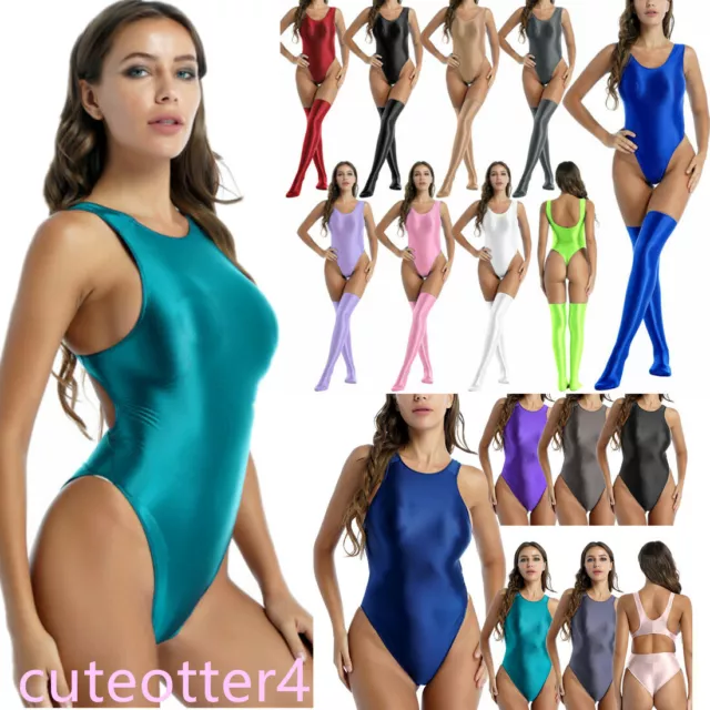 US WOMENS SHINY Spandex Leotard High Cut Thong Bodysuit Swimsuit +